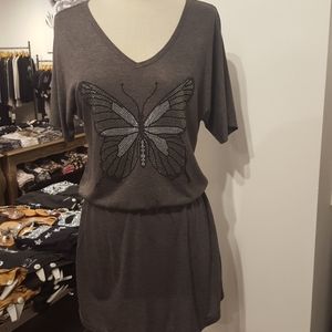 Womens short.sleeve one piece dress with BUTTERFLY